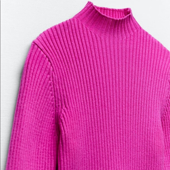 Zara fuchsia pink ribbed crop mock neck sweater - Picture 3 of 8